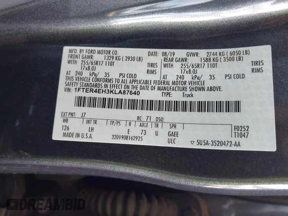 2019 Ford Ranger XL with VIN 1FTER4EH3KLA87640, listed as a IAAI auction lot 42058473 with 46,008 mi miles and . Bid and sale history available at DreamBid. Image 9.
