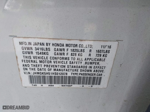 2017 Honda Fit LX with VIN JHMGK5H51HS012078, listed as a IAAI auction lot 41917758 with 115,675 mi miles. Bid and sale history available at carsss.com. Image 9.