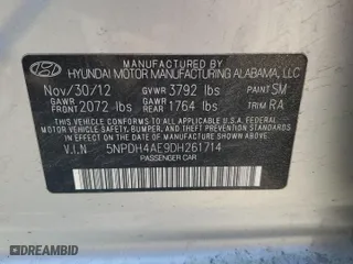 2013 Hyundai Elantra GLS PZEV with VIN 5NPDH4AE9DH261714, listed as a Copart auction lot 52478565 with 308,657 mi miles and Salvage Title. Bid and sale history available at carsss.com. Image 14.