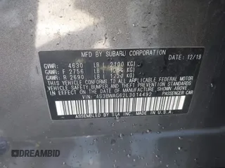 2020 Subaru Legacy Special Sports with VIN 4S3BWAG62L3014492, listed as a IAAI auction lot 41601193 with 41,079 mi miles and . Bid and sale history available at carsss.com. Image 9.
