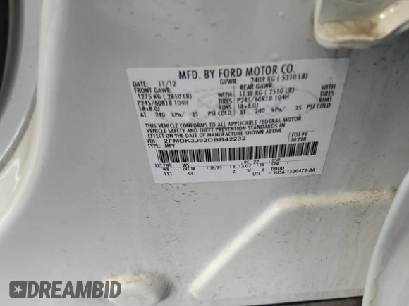 2013 Ford Edge SEL with VIN 2FMDK3J92DBB42232, listed as a Copart auction lot 49133005 with 204,875 mi miles and Salvage Title. Bid and sale history available at carsss.com. Image 13.
