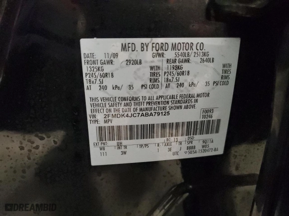 2010 Ford Edge SEL with VIN 2FMDK4JC7ABA79125, listed as a Copart auction lot 50420095 with 155,686 mi miles and Salvage Title. Bid and sale history available at carsss.com. Image 15.