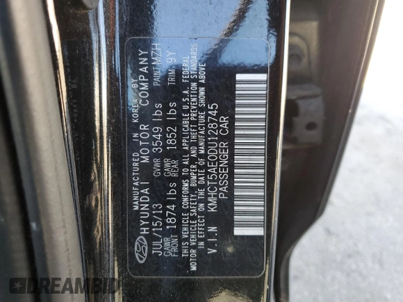 2013 Hyundai Accent GS with VIN KMHCT5AE0DU128745, listed as a Copart auction lot 88733635 with 133,489 mi miles and Salvage Title. Bid and sale history available at carsss.com. Image 13.