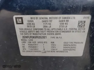 2015 Chevrolet Equinox LT with VIN 2GNFLFEK6F6262921, listed as a IAAI auction lot 41939983 with 74,507 mi miles. Bid and sale history available at carsss.com. Image 9.