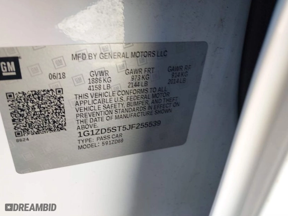 2018 Chevrolet Malibu LT with VIN 1G1ZD5ST5JF255539, listed as a IAAI auction lot 41701574 with 79,241 mi miles. Bid and sale history available at carsss.com. Image 9.