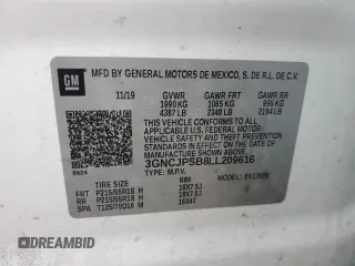 2020 Chevrolet Trax LT with VIN 3GNCJPSB8LL209616, listed as a Copart auction lot 54058425 with 121,011 mi miles and Clean Title. Bid and sale history available at carsss.com. Image 13.