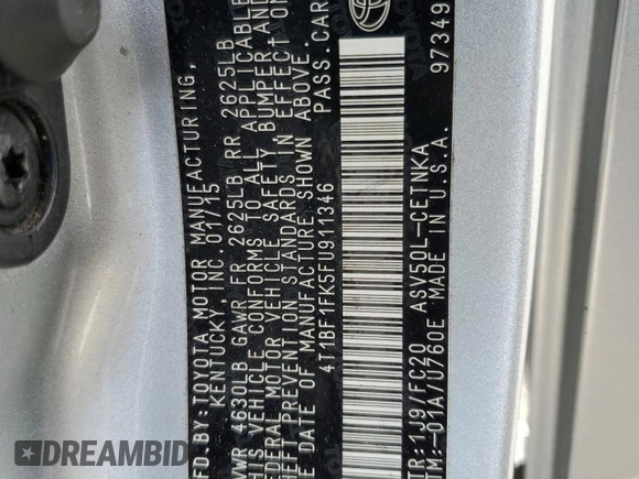 2015 Toyota Camry XLE with VIN 4T1BF1FK5FU911346, listed as a Copart auction lot 43369185 with 67,404 mi miles and Salvage Title. Bid and sale history available at DreamBid. Image 14.