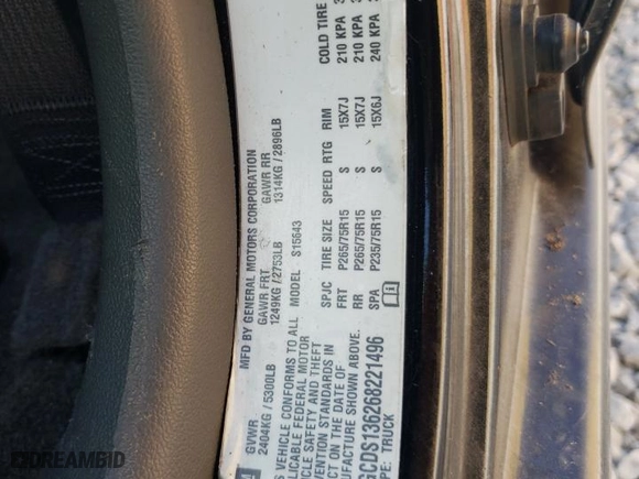 2006 Chevrolet Colorado LT w/3LT with VIN 1GCDS136268221496, listed as a Copart auction lot 75850314 with 180,297 mi miles and Salvage Title. Bid and sale history available at carsss.com. Image 13.