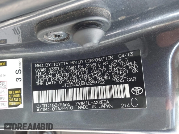 2013 Toyota Prius Two with VIN JTDZN3EUXD3259752, listed as a IAAI auction lot 42188484 with 205,937 mi miles and . Bid and sale history available at carsss.com. Image 9.