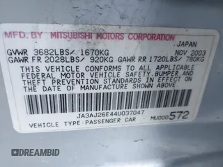 2004 Mitsubishi Lancer ES with VIN JA3AJ26E44U037047, listed as a IAAI auction lot 41545446 with 176,895 mi miles and . Bid and sale history available at DreamBid. Image 9.