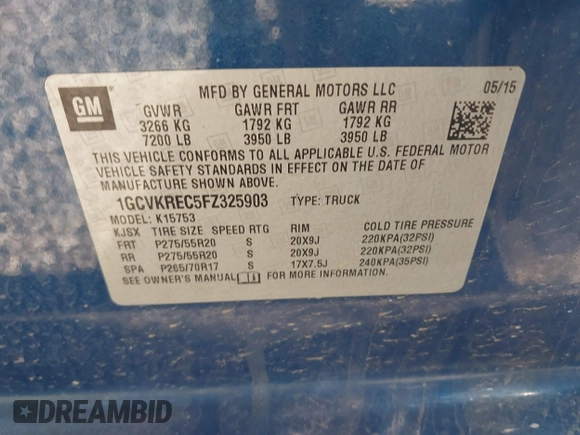 2015 Chevrolet Silverado 1500 LT with VIN 1GCVKREC5FZ325903, listed as a IAAI auction lot 41821848 with 116,461 mi miles. Bid and sale history available at carsss.com. Image 9.