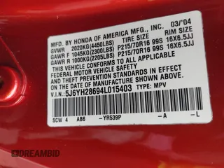 2004 Honda Element EX with VIN 5J6YH28694L015403, listed as a IAAI auction lot 41942254 with 305,544 mi miles and . Bid and sale history available at DreamBid. Image 9.