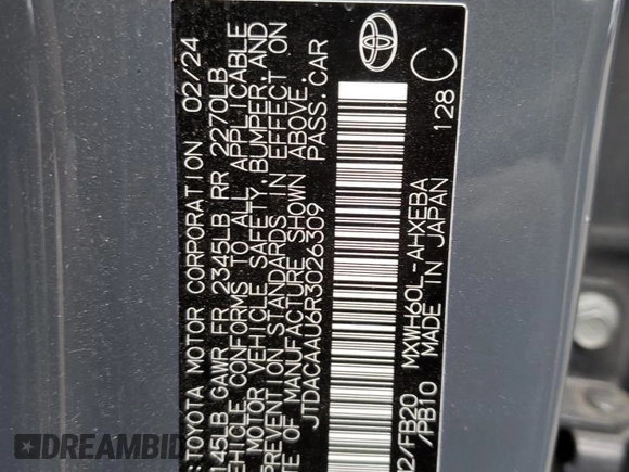 2024 Toyota Prius LE z VIN JTDACAAU6R3026309, wystawiony jako Copart lot #52873725 z przebiegiem 19 520 mil mil oraz Nie do naprawy • Non repairable. Historia ofert i sprzedaży dostępna na DreamBid. Obrazek 12.