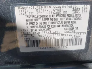 2017 Nissan Sentra S with VIN 3N1AB7AP6HY325971, listed as a IAAI auction lot 41884336 with 83,060 mi miles and . Bid and sale history available at carsss.com. Image 9.