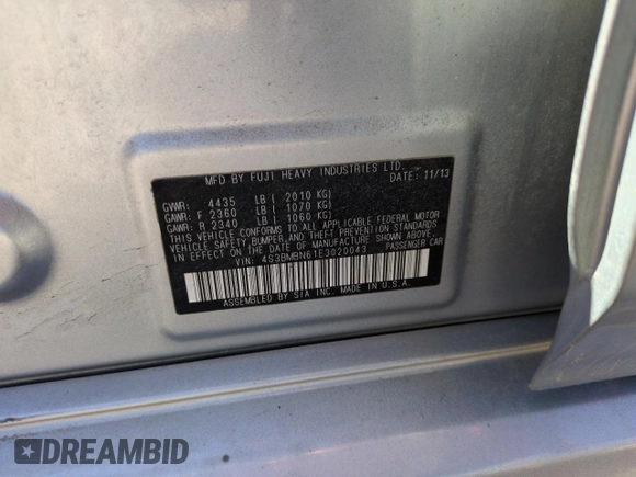2014 Subaru Legacy Limited with VIN 4S3BMBN61E3020043, listed as a Copart auction lot 54016045 with 112,451 mi miles and Salvage title. Bid and sale history available at DreamBid. Image 12.