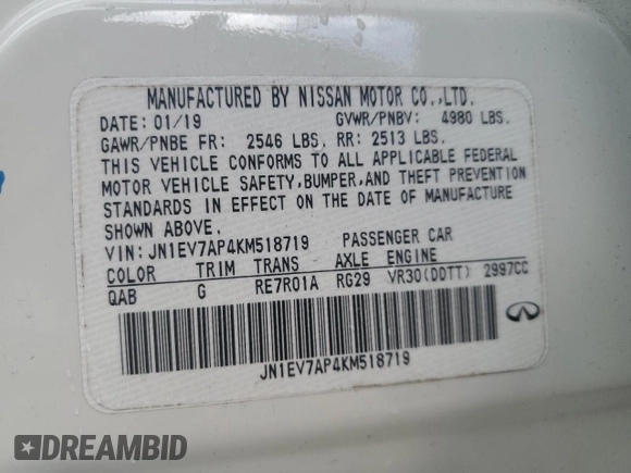 2019 Infiniti Q50 3.0t LUXE with VIN JN1EV7AP4KM518719, listed as a Copart auction lot 52397195 with 84,986 mi miles and Non Repairable. Bid and sale history available at carsss.com. Image 12.