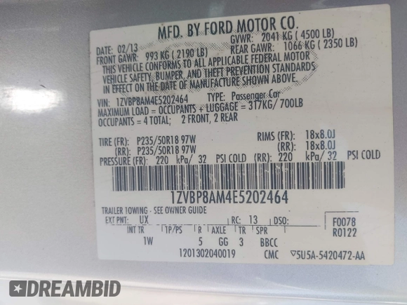 2014 Ford Mustang V6 z VIN 1ZVBP8AM4E5202464, wystawiony jako IAAI lot #42230631 z przebiegiem 171 523 mil mil oraz . Historia ofert i sprzedaży dostępna na DreamBid. Obrazek 9.