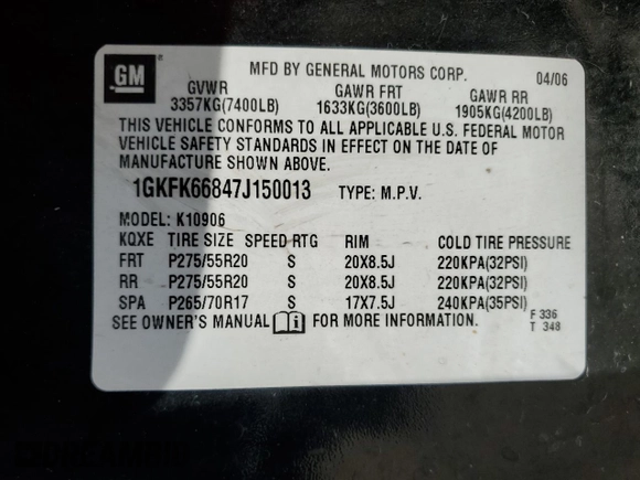 2007 GMC Yukon XL z VIN 1GKFK66847J150013, wystawiony jako Copart lot #56486435 z przebiegiem 225 570 mil mil oraz Szkoda całkowita • Salvage title. Historia ofert i sprzedaży dostępna na DreamBid. Obrazek 13.