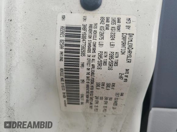 2007 Chrysler PT Cruiser Limited с VIN 3A8FY68B47T582685, выставлен на аукционе Copart как лот 46752915 с пробегом 54 166 миль миль и Чистый • Clean title. История ставок и продаж доступна на DreamBid. Изображение 12.