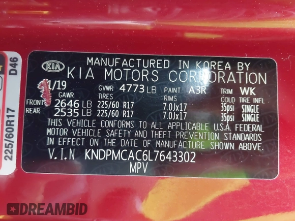 2020 Kia Sportage LX z VIN KNDPMCAC6L7643302, wystawiony jako IAAI lot #42436187 z przebiegiem 57 449 mil mil oraz . Historia ofert i sprzedaży dostępna na DreamBid. Obrazek 9.