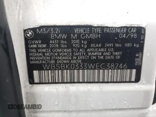 1998 BMW 3 Series M3 with VIN WBSBK0333WEC38246, listed as a Copart auction lot 84718054 with 165,736 mi miles and Salvage Title. Bid and sale history available at carsss.com. Image 13.