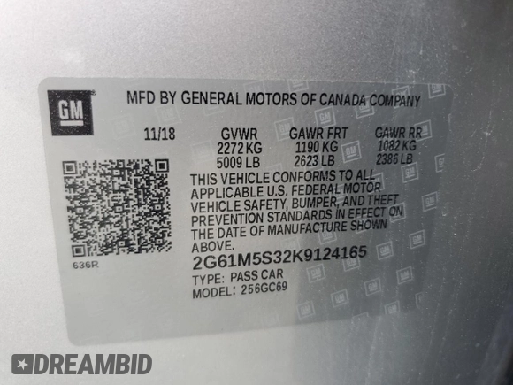 2019 Cadillac XTS Luxury with VIN 2G61M5S32K9124165, listed as a Copart auction lot 63555095 with 34,390 mi miles and Salvage title. Bid and sale history available at DreamBid. Image 12.