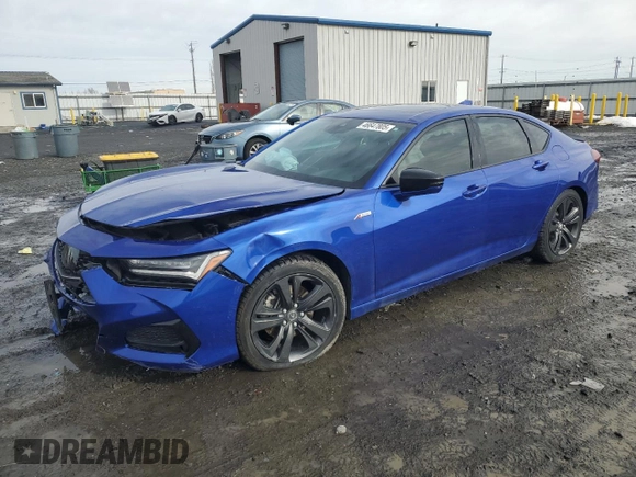 2021 Acura TLX w/A-Spec Package with VIN 19UUB5F59MA008532, listed as a Copart auction lot 46647805 with 17,468 mi miles and Salvage Title. Bid and sale history available at carsss.com. Image 1.