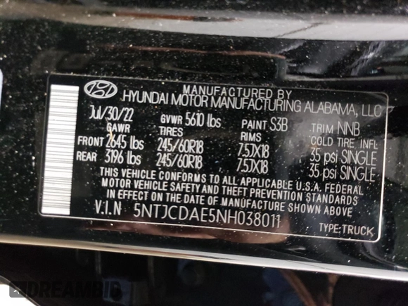 2022 Hyundai Santa Cruz SEL z VIN 5NTJCDAE5NH038011, wystawiony jako Copart lot #60190865 z przebiegiem 76 745 mil mil oraz Nie do naprawy • Non repairable. Historia ofert i sprzedaży dostępna na DreamBid. Obrazek 13.