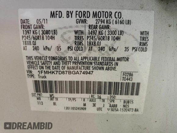 2011 Ford Explorer XLT с VIN 1FMHK7D87BGA74947, выставлен на аукционе Copart как лот 63071715 с пробегом 150 465 миль миль и Списание • Salvage title. История ставок и продаж доступна на DreamBid. Изображение 13.