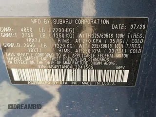 2020 Subaru Outback Limited z VIN 4S4BTANCXL3241569, wystawiony jako IAAI lot #41932713 z przebiegiem 62 631 mil mil oraz . Historia ofert i sprzedaży dostępna na DreamBid. Obrazek 9.