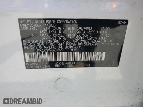 2006 Toyota RAV4 Sport с VIN JTMZD32V966019951, выставлен на аукционе Copart как лот 65097055 с пробегом 145 746 миль миль и Чистый • Clean title. История ставок и продаж доступна на DreamBid. Изображение 14.