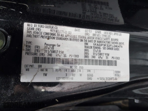 2015 Ford Focus SE with VIN 1FADP3F22FL240476, listed as a IAAI auction lot 41739722 with 159,179 mi miles. Bid and sale history available at carsss.com. Image 9.