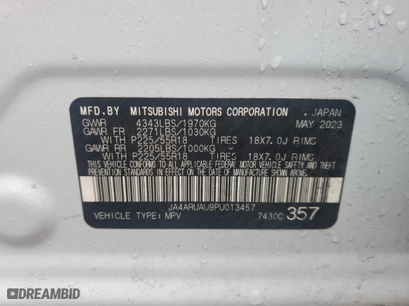 2023 Mitsubishi Outlander Sport ES with VIN JA4ARUAU9PU013457, listed as a Copart auction lot 43518435 with 22,380 mi miles and Salvage Title. Bid and sale history available at carsss.com. Image 13.
