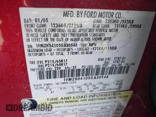 2005 Ford Freestyle SE with VIN 1FMZK04105GA30548, listed as a IAAI auction lot 41422368 with 258,791 mi miles. Bid and sale history available at carsss.com. Image 9.