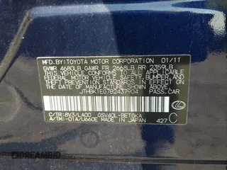 2011 Lexus ES 330 with VIN JTHBK1EG7B2437904, listed as a IAAI auction lot 42486692 with Not provided miles and . Bid and sale history available at DreamBid. Image 9.