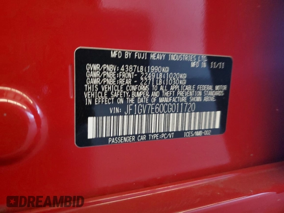 2012 Subaru WRX WRX z VIN JF1GV7E60CG011720, wystawiony jako Copart lot #83542414 z przebiegiem 132 279 mil mil oraz Nie do naprawy. Historia ofert i sprzedaży dostępna na DreamBid. Obrazek 15.