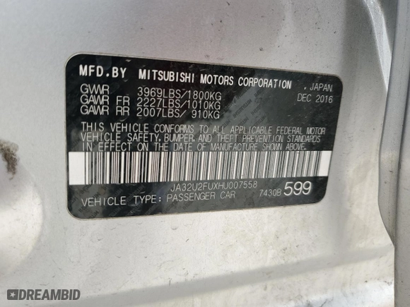 2017 Mitsubishi Lancer ES with VIN JA32U2FUXHU007558, listed as a Copart auction lot 47602055 with 156,130 mi miles and Salvage Title. Bid and sale history available at carsss.com. Image 14.