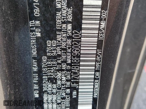 2015 Subaru BRZ Premium with VIN JF1ZCAB18F9602102, listed as a Copart auction lot 75958264 with 72,692 mi miles and Salvage title. Bid and sale history available at DreamBid. Image 14.