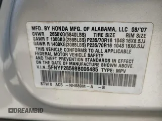 2008 Honda Pilot EX-L z VIN 5FNYF28598B006485, wystawiony jako IAAI lot #42016375 z przebiegiem 218 558 mil mil oraz . Historia ofert i sprzedaży dostępna na DreamBid. Obrazek 9.