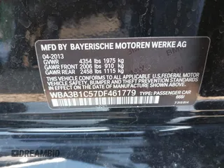 2013 BMW 3 Series 320i with VIN WBA3B1C57DF461779, listed as a IAAI auction lot 41991156 with 134,592 mi miles. Bid and sale history available at carsss.com. Image 9.
