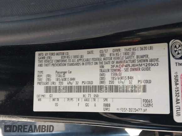 2017 Ford Fiesta SE z VIN 3FADP4BJ6HM125903, wystawiony jako IAAI lot #41376018 z przebiegiem 114 628 mil mil oraz . Historia ofert i sprzedaży dostępna na DreamBid. Obrazek 9.