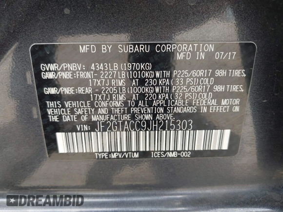 2018 Subaru Crosstrek Premium z VIN JF2GTACC9JH215303, wystawiony jako IAAI lot #42228185 z przebiegiem 71 170 mil mil oraz . Historia ofert i sprzedaży dostępna na DreamBid. Obrazek 9.