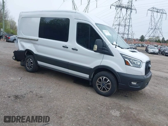2023 Ford Transit Cargo with VIN 1FTBR1CG5PKA86059, listed as a IAAI auction lot 41951060 with 56,323 mi miles. Bid and sale history available at carsss.com. Image 1.
