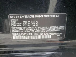 2013 BMW 3 Series 328i with VIN WBA3A5C50DF354910, listed as a Copart auction lot 59496445 with 133,089 mi miles and Salvage title. Bid and sale history available at DreamBid. Image 13.
