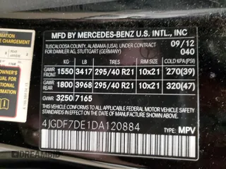 2013 Mercedes-Benz GL-Class GL 550 with VIN 4JGDF7DE1DA120884, listed as a Copart auction lot 47283125 with 120,878 mi miles and Salvage Title. Bid and sale history available at carsss.com. Image 15.