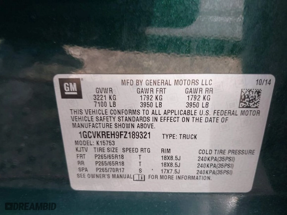 2015 Chevrolet Silverado 1500 LT with VIN 1GCVKREH9FZ189321, listed as a IAAI auction lot 41824789 with 222,984 mi miles. Bid and sale history available at carsss.com. Image 9.