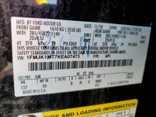 2019 Ford Expedition Max Platinum with VIN 1FMJK1MT7KEA07473, listed as a Copart auction lot 57875735 with 89,450 mi miles and Salvage title. Bid and sale history available at DreamBid. Image 14.