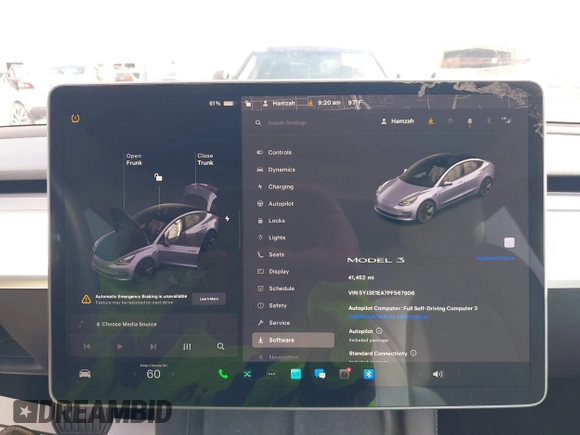 2023 Tesla Model 3 with VIN 5YJ3E1EA7PF567906, listed as a IAAI auction lot 42280993 with 41,452 mi miles and . Bid and sale history available at DreamBid. Image 7.