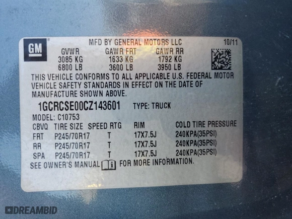 2012 Chevrolet Silverado 1500 LT with VIN 1GCRCSE00CZ143601, listed as a Copart auction lot 77351874 with 127,479 mi miles and Salvage Title. Bid and sale history available at carsss.com. Image 12.