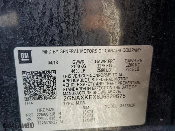 2018 Chevrolet Equinox LT with VIN 2GNAXKEX8J6329675, listed as a Copart auction lot 54058895 with 88,532 mi miles and Salvage Title. Bid and sale history available at carsss.com. Image 13.